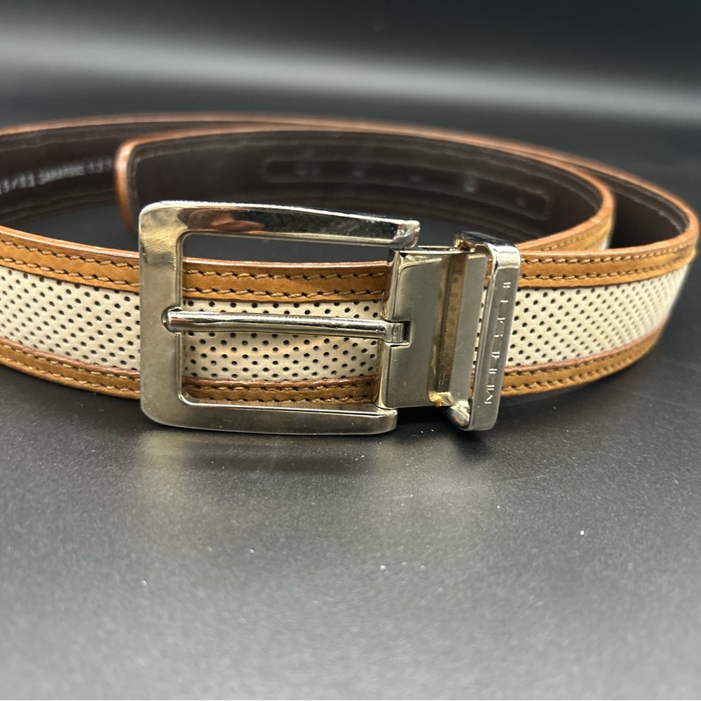 Men's Tan and Cream Leather Belt